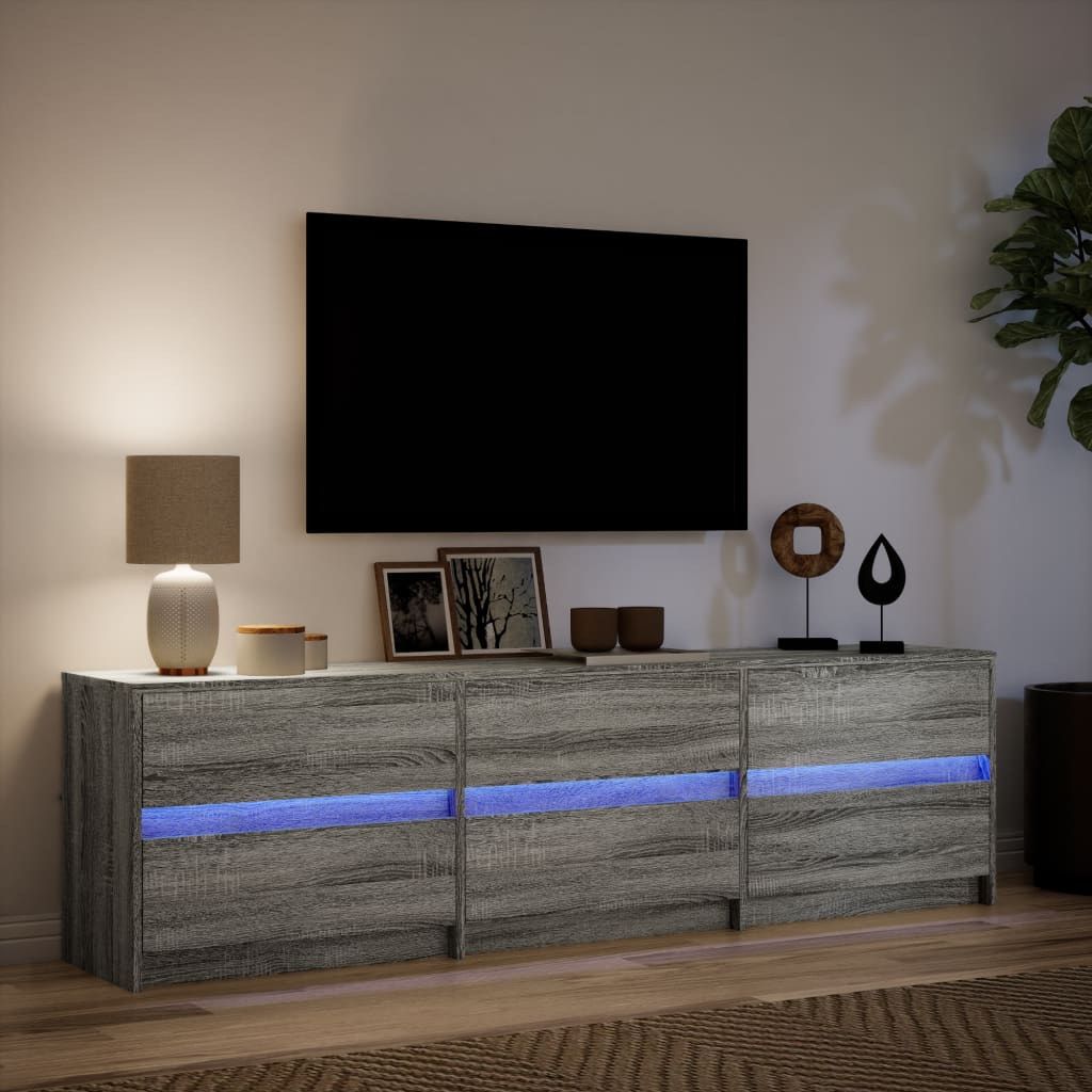 vidaXL TV Cabinet with LED Grey Sonoma 180x34x50 cm Engineered Wood