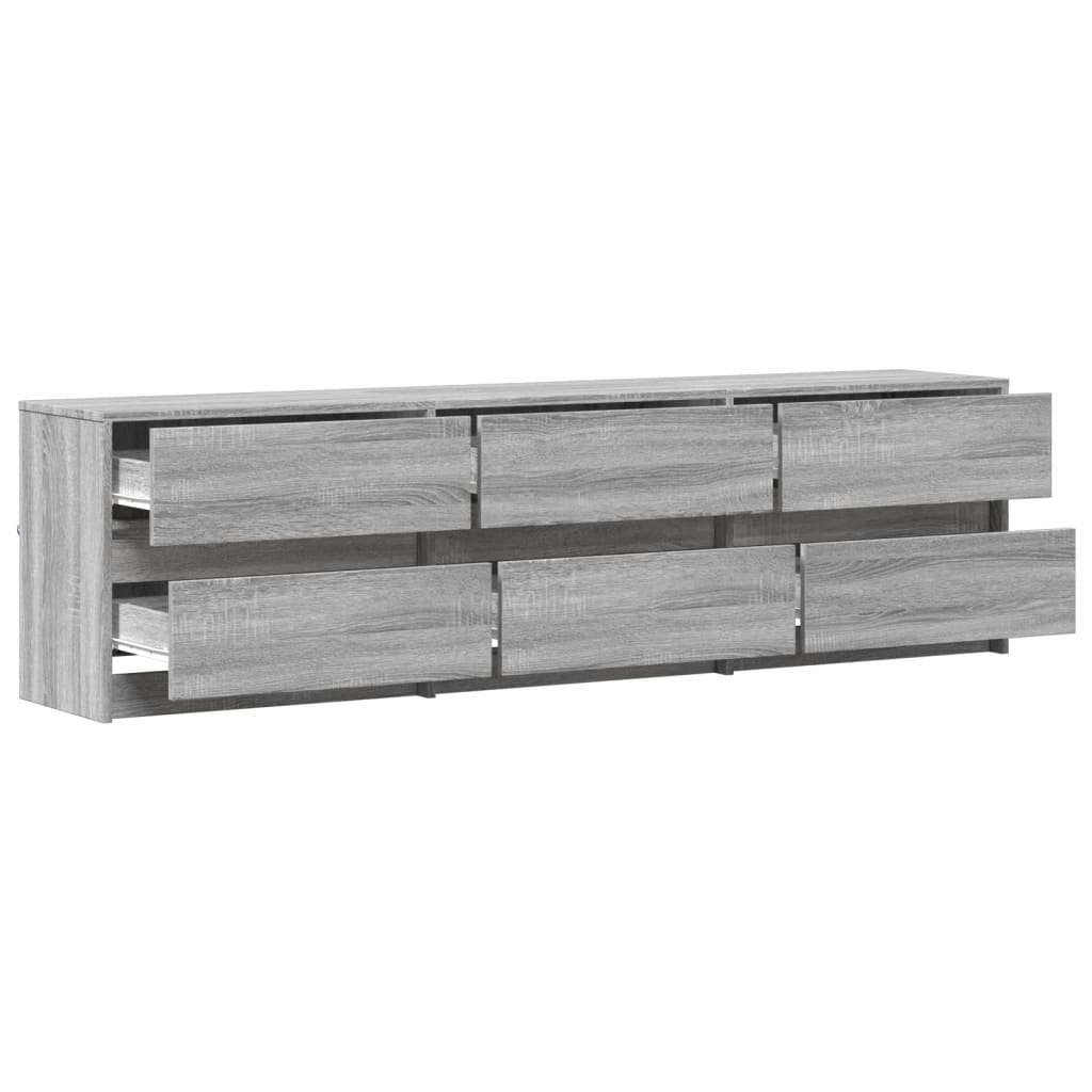 vidaXL TV Cabinet with LED Grey Sonoma 180x34x50 cm Engineered Wood