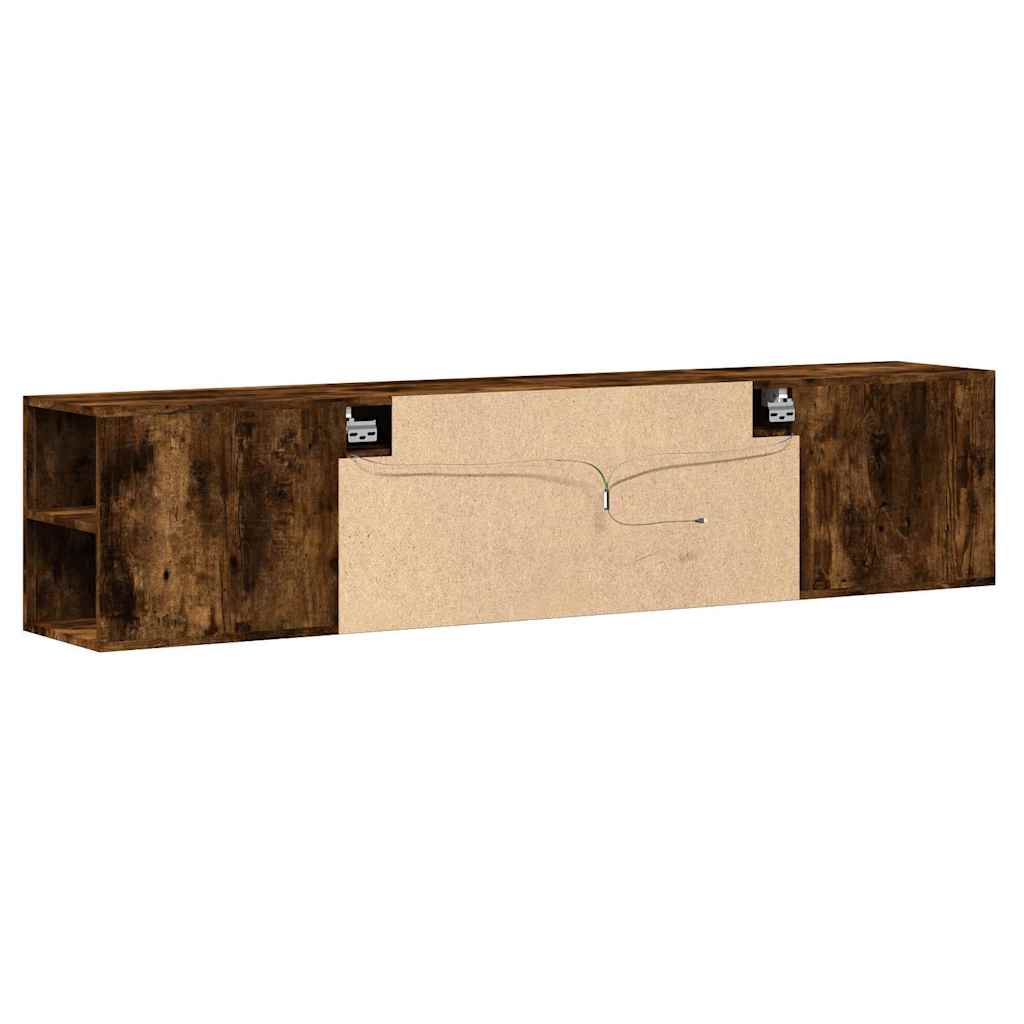 TV Wall Cabinet with LED Smoked Oak 180x31x39.5 cm