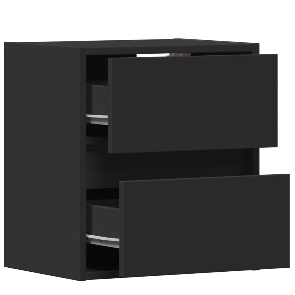 vidaXL Wall-mounted Bedside Cabinets with LED Lights 2 pcs Black