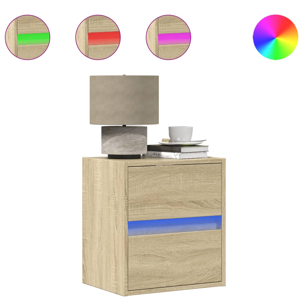 vidaXL Wall-mounted Bedside Cabinets with LED Lights 2 pcs Sonoma Oak