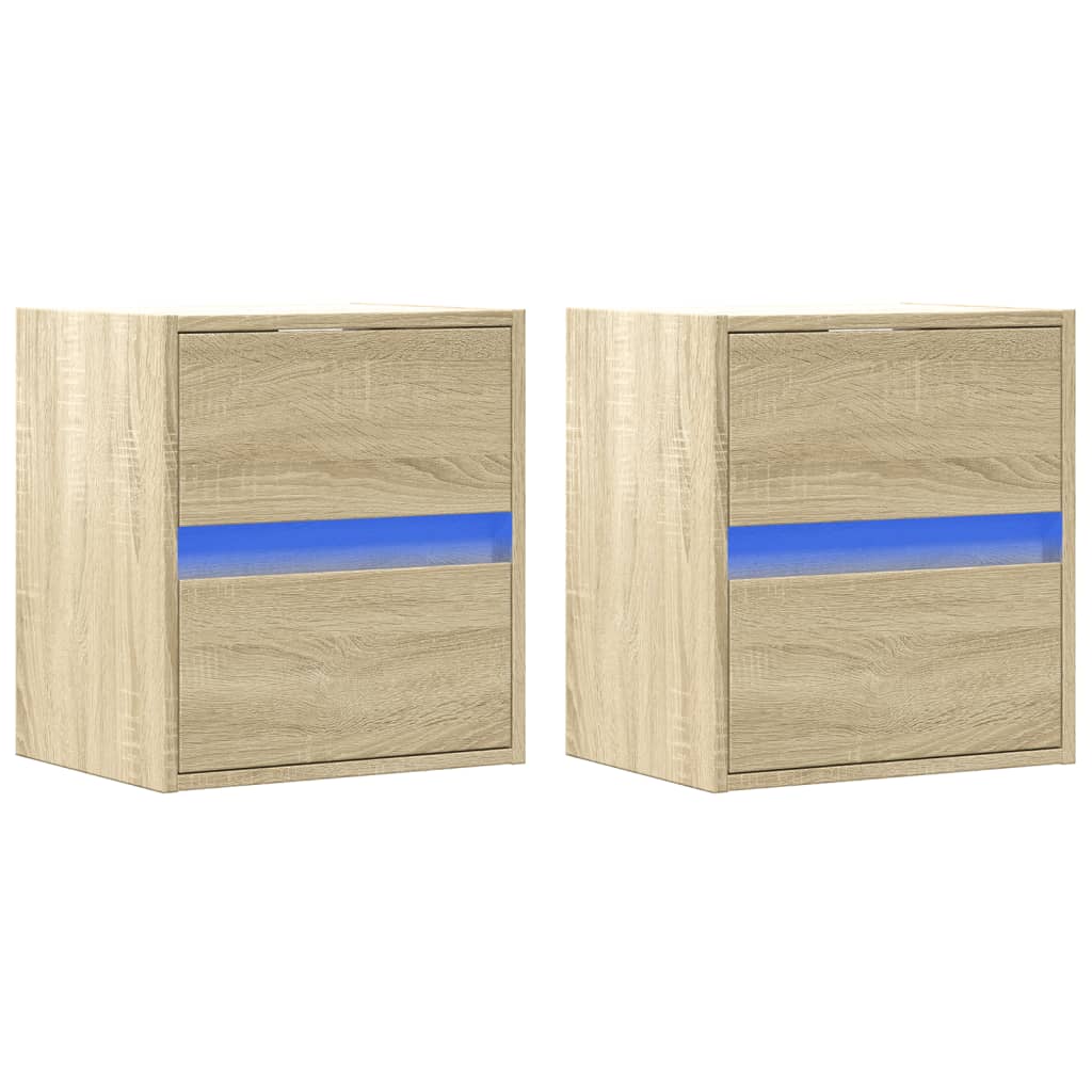 vidaXL Wall-mounted Bedside Cabinets with LED Lights 2 pcs Sonoma Oak