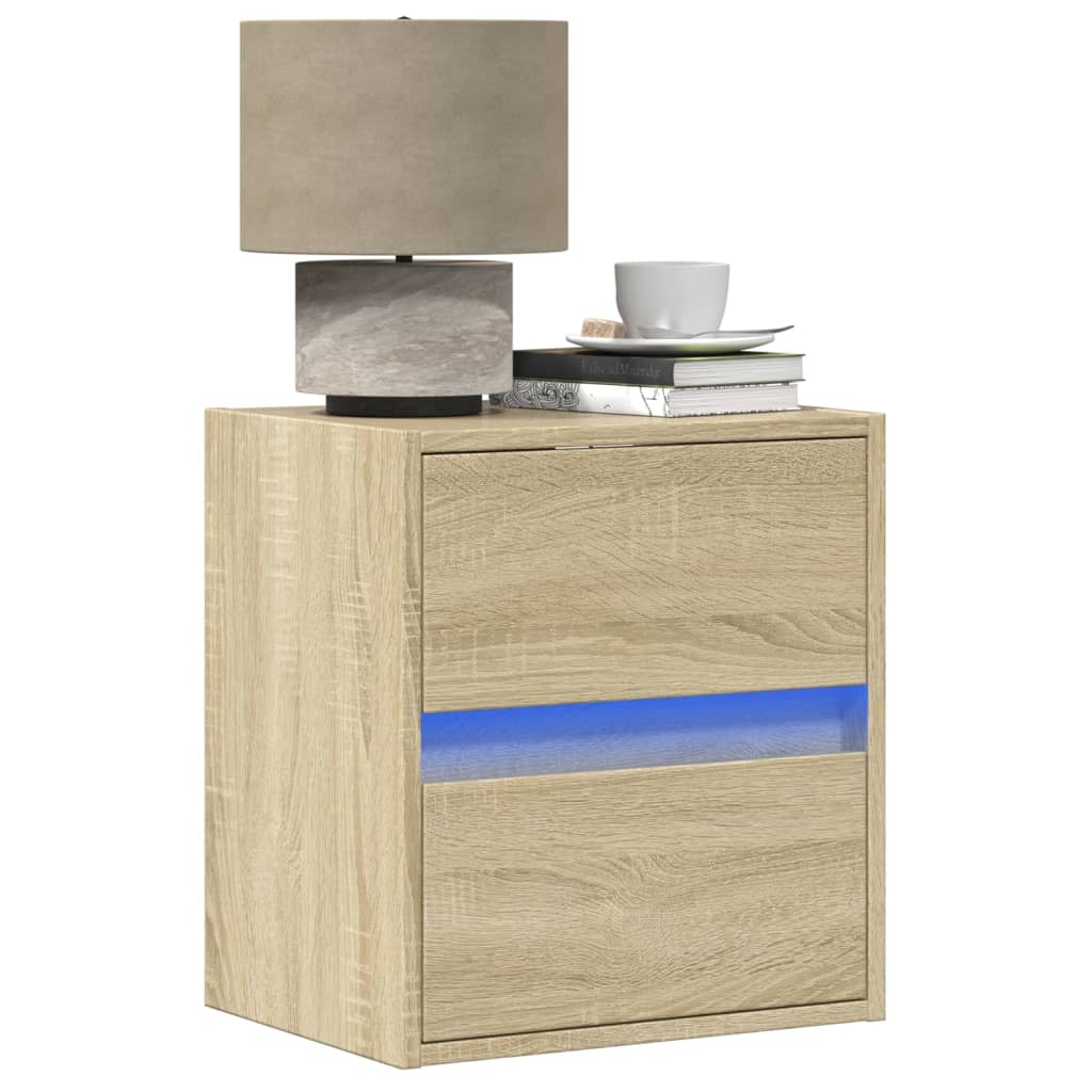 vidaXL Wall-mounted Bedside Cabinets with LED Lights 2 pcs Sonoma Oak