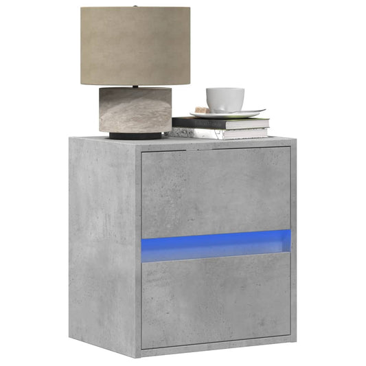 vidaXL Wall-mounted Bedside Cabinets with LED Lights 2 pcs Concrete Grey