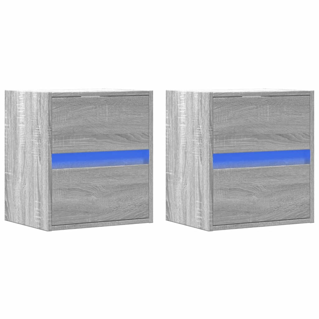 vidaXL Wall-mounted Bedside Cabinets with LED Lights 2 pcs Grey Sonoma