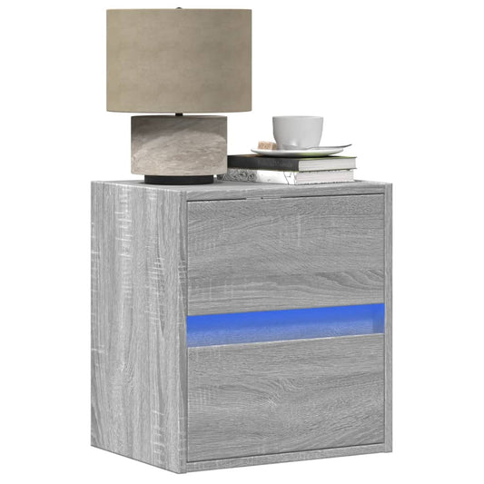 vidaXL Wall-mounted Bedside Cabinets with LED Lights 2 pcs Grey Sonoma