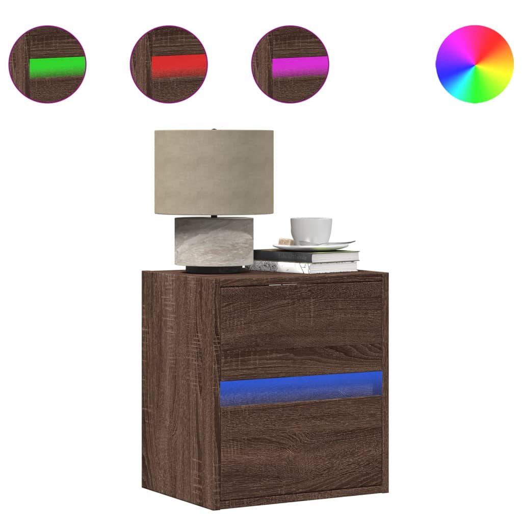 vidaXL Wall-mounted Bedside Cabinets with LED Lights 2 pcs Brown Oak