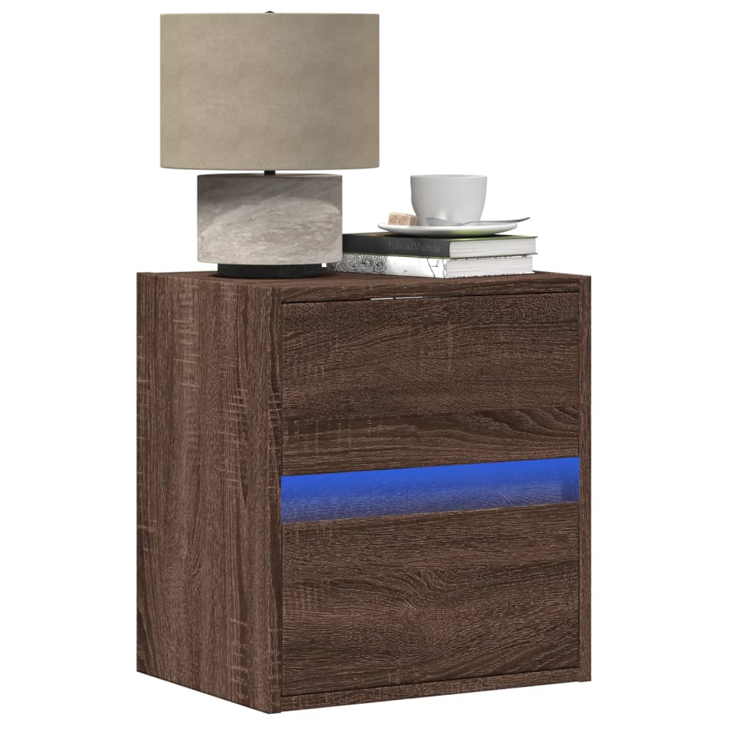 vidaXL Wall-mounted Bedside Cabinets with LED Lights 2 pcs Brown Oak