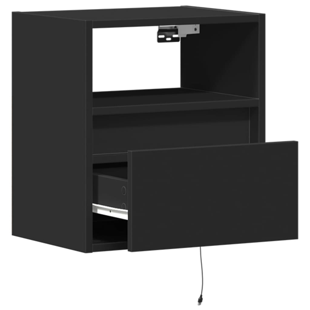 vidaXL Wall-mounted Bedside Cabinets with LED Lights 2 pcs Black