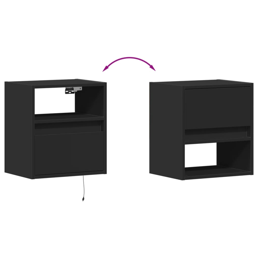 vidaXL Wall-mounted Bedside Cabinets with LED Lights 2 pcs Black