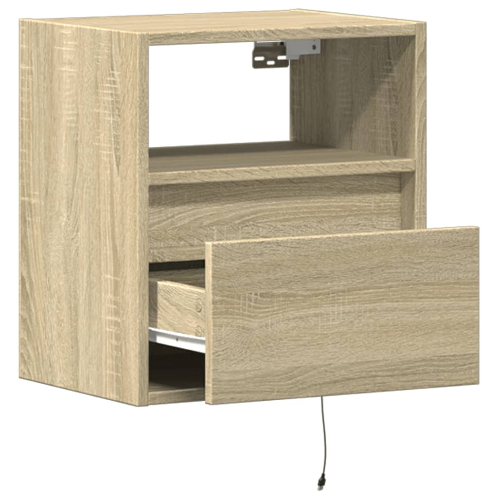 vidaXL Wall-mounted Bedside Cabinets with LED Lights 2 pcs Sonoma Oak