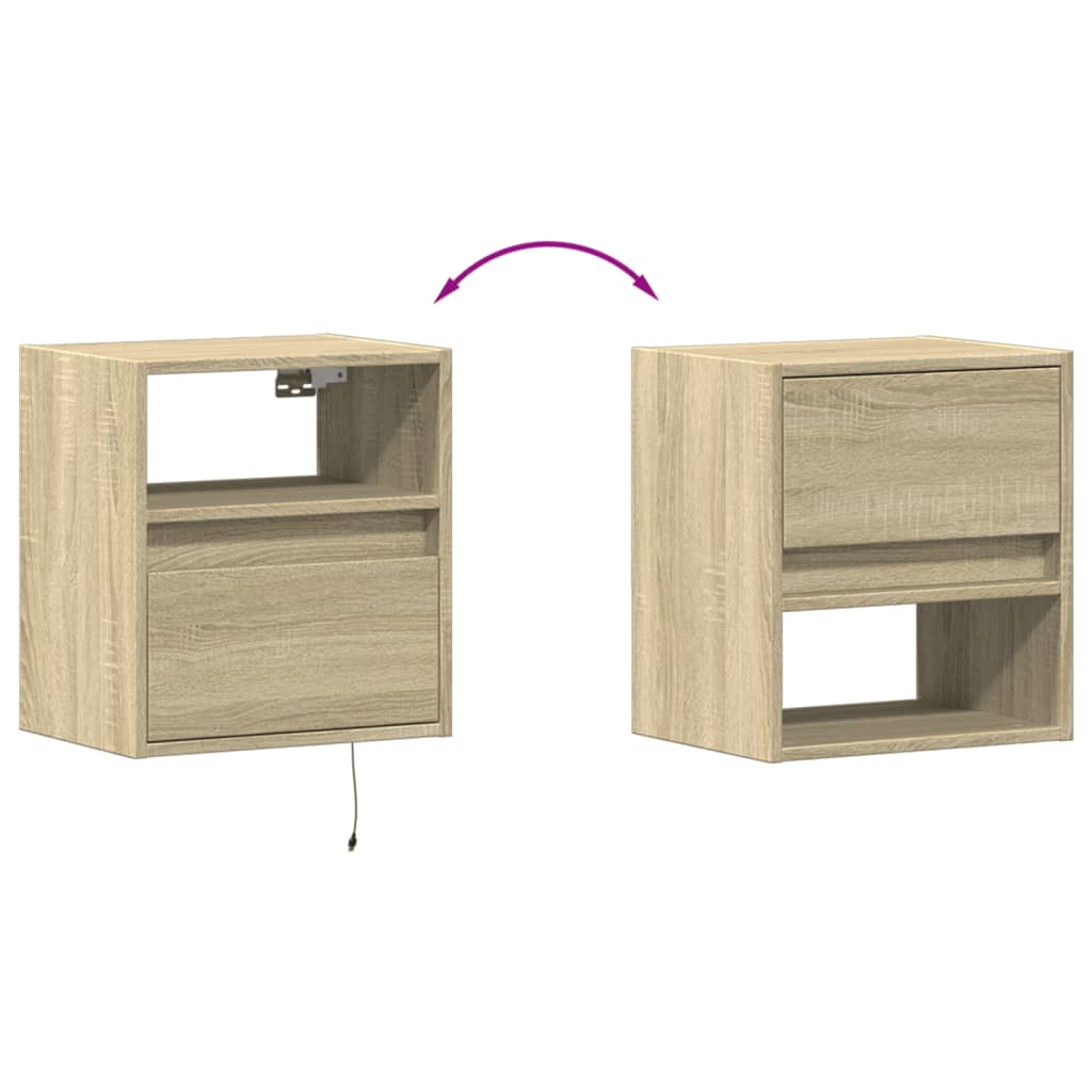 vidaXL Wall-mounted Bedside Cabinets with LED Lights 2 pcs Sonoma Oak