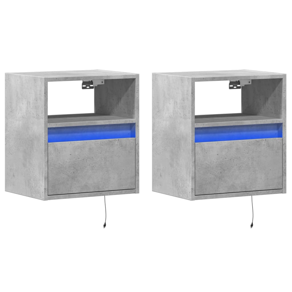 Wall-mounted Bedside Cabinets with LED 2 pcs Concrete Grey