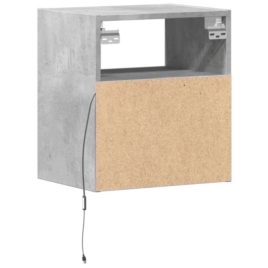 vidaXL Wall-mounted Bedside Cabinets with LED Lights 2 pcs Concrete Grey