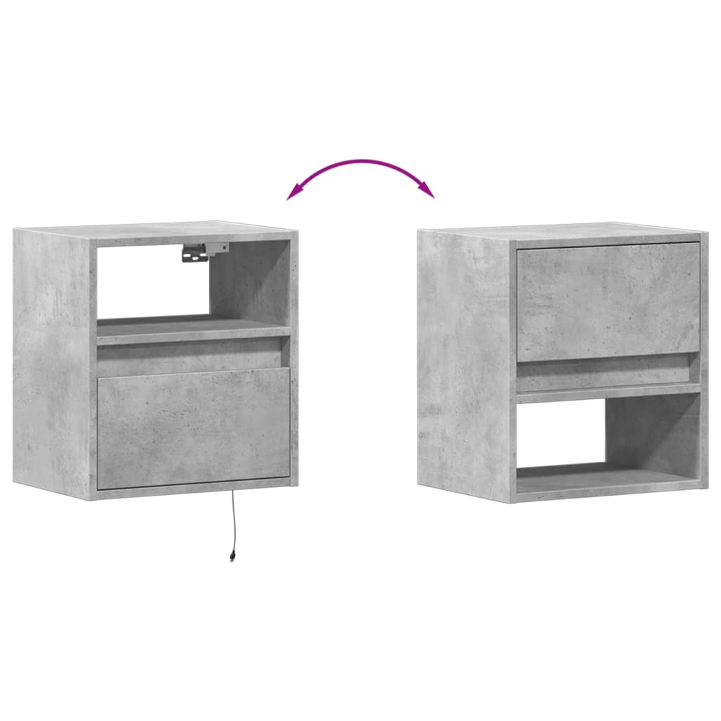 vidaXL Wall-mounted Bedside Cabinets with LED Lights 2 pcs Concrete Grey