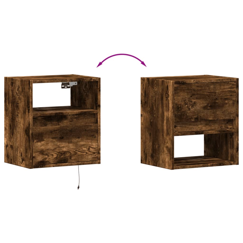 vidaXL Wall-mounted Bedside Cabinets with LED Lights 2 pcs Smoked Oak