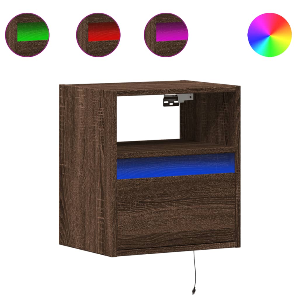 vidaXL Wall-mounted Bedside Cabinets with LED Lights 2 pcs Brown Oak