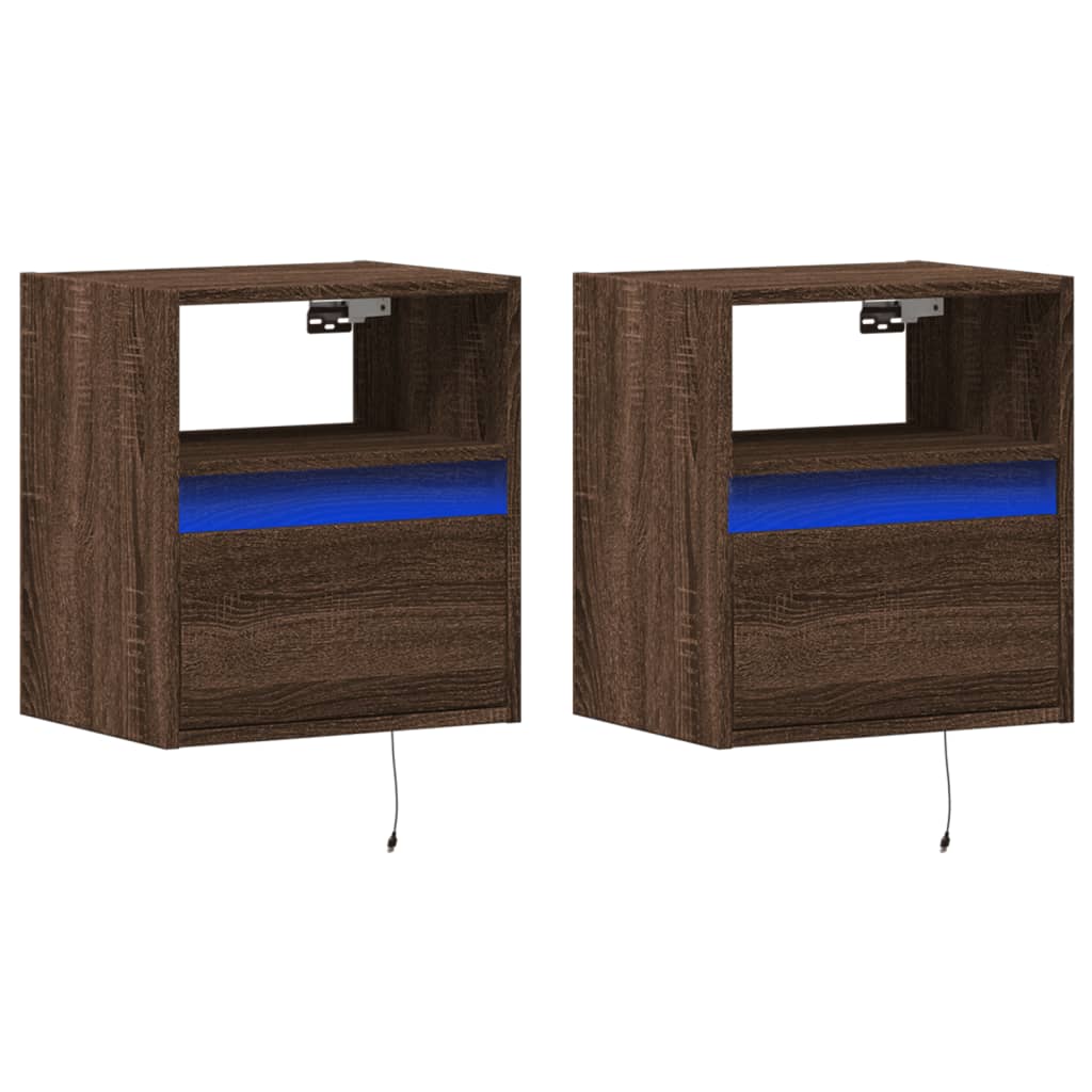 vidaXL Wall-mounted Bedside Cabinets with LED Lights 2 pcs Brown Oak