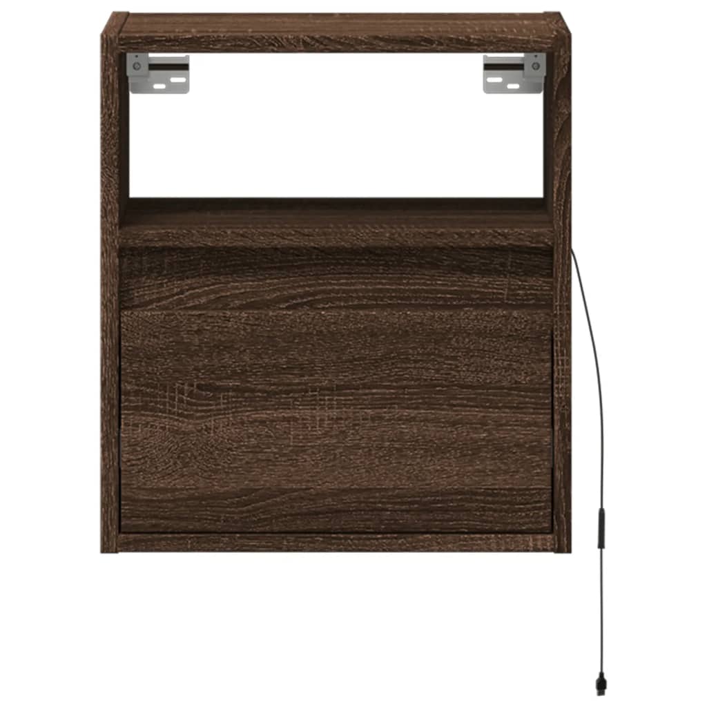 vidaXL Wall-mounted Bedside Cabinets with LED Lights 2 pcs Brown Oak