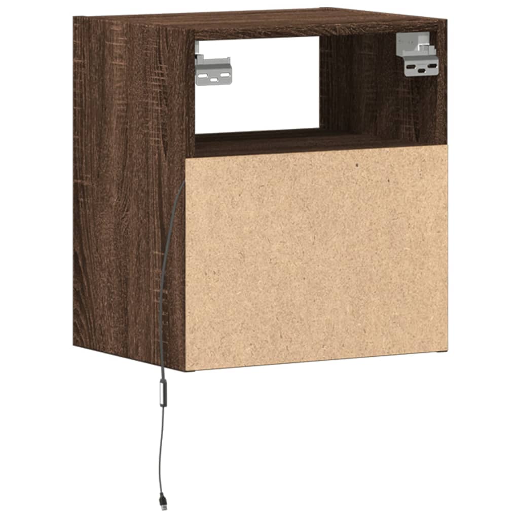 vidaXL Wall-mounted Bedside Cabinets with LED Lights 2 pcs Brown Oak