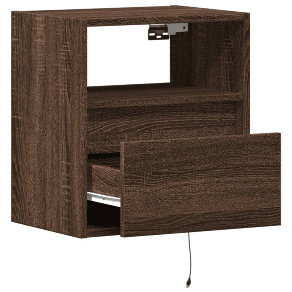 vidaXL Wall-mounted Bedside Cabinets with LED Lights 2 pcs Brown Oak