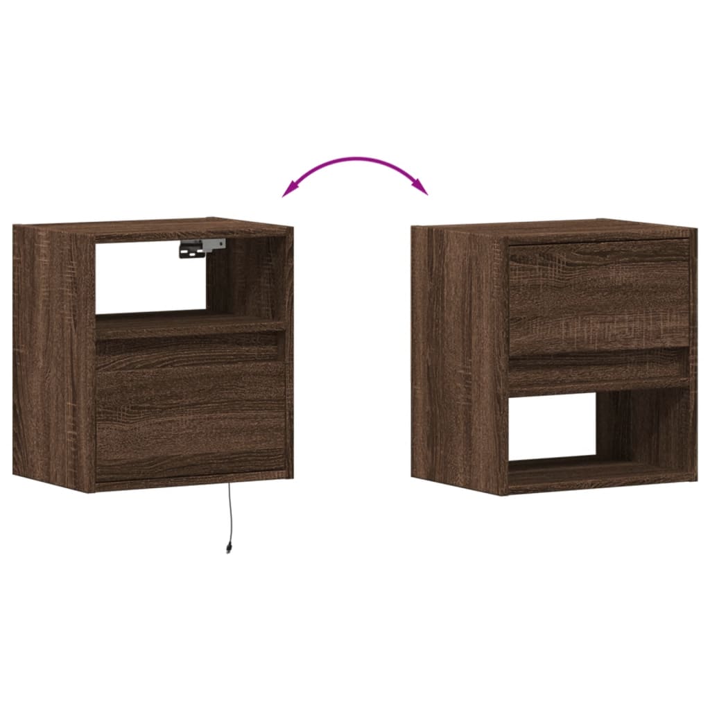 vidaXL Wall-mounted Bedside Cabinets with LED Lights 2 pcs Brown Oak