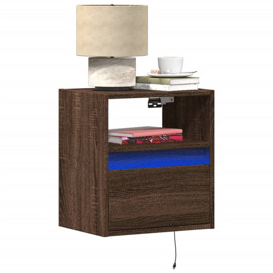 vidaXL Wall-mounted Bedside Cabinets with LED Lights 2 pcs Brown Oak