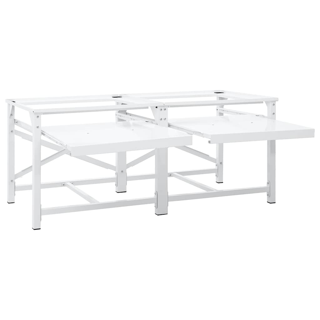 Double Washing Machine Pedestal with Pull-Out Shelves White
