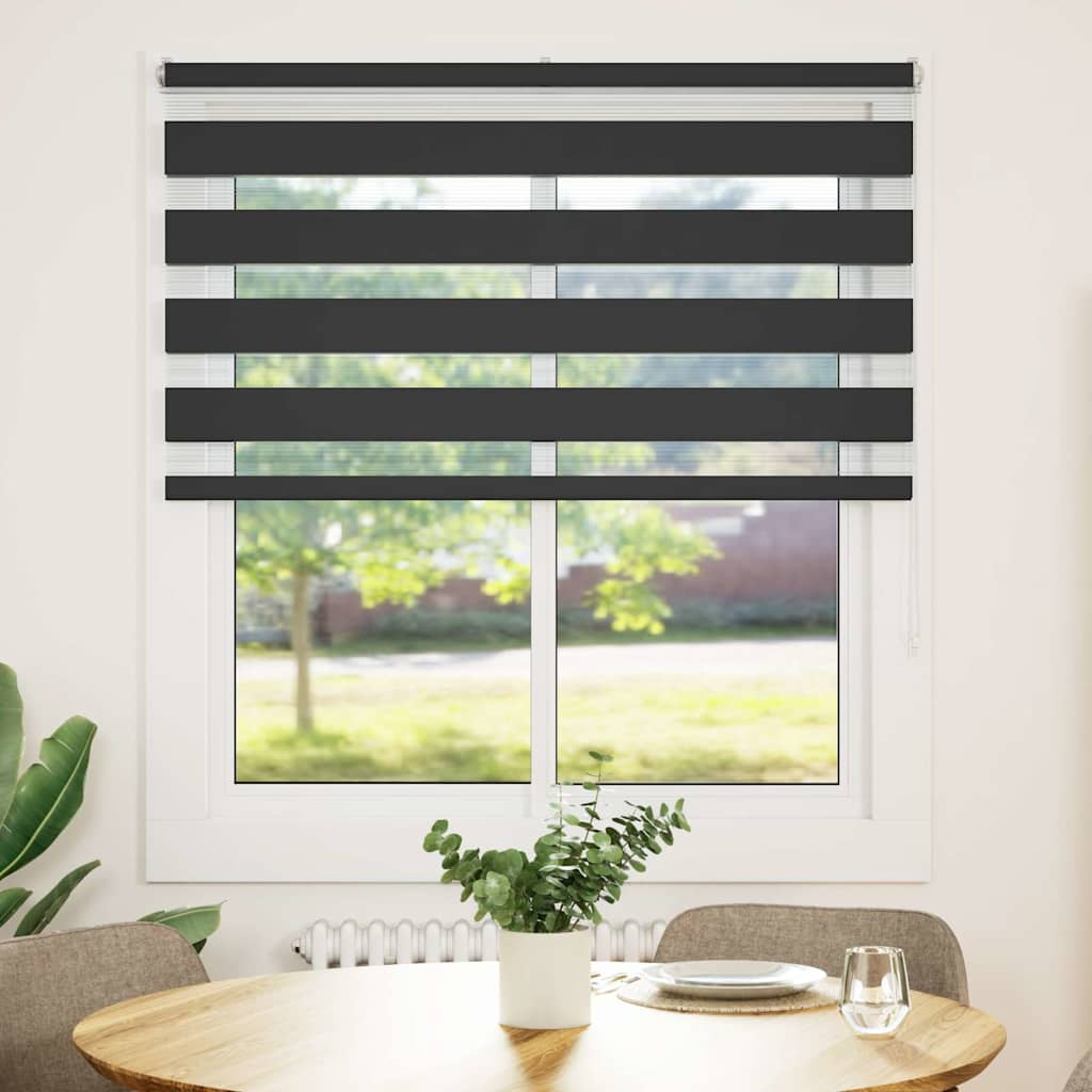 vidaXL Zebra Blind Black 125x150 cm Fabric Width 120.9 cm Polyester