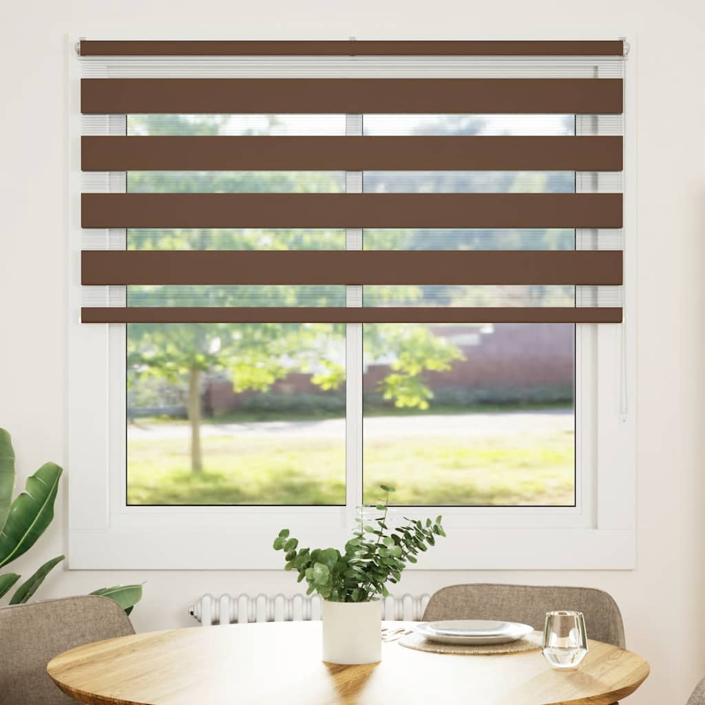 vidaXL Zebra Blind Brown 140x150 cm Fabric Width 135.9 cm Polyester