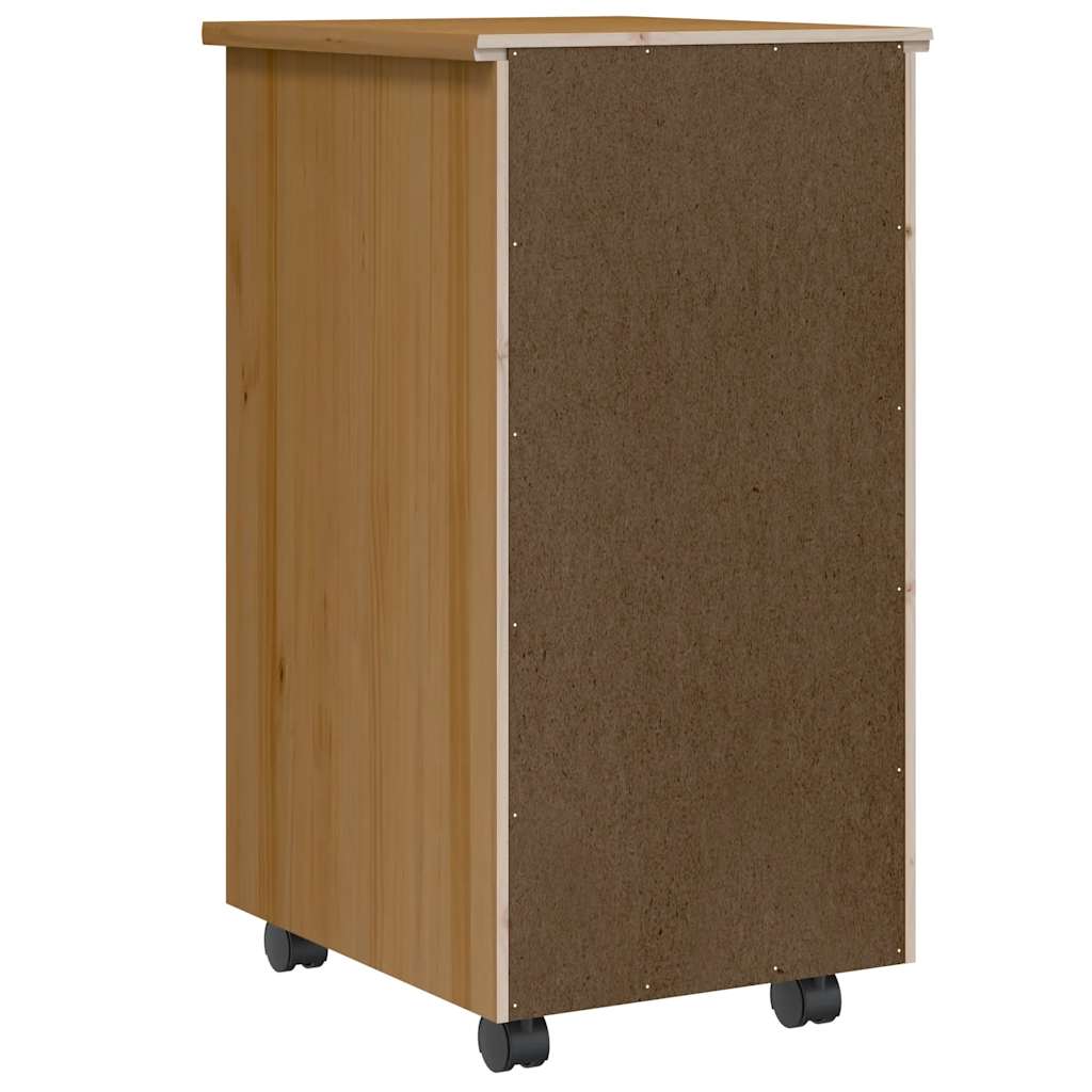 Rolling Cabinet with Drawers MOSS Honey Brown Solid Wood Pine