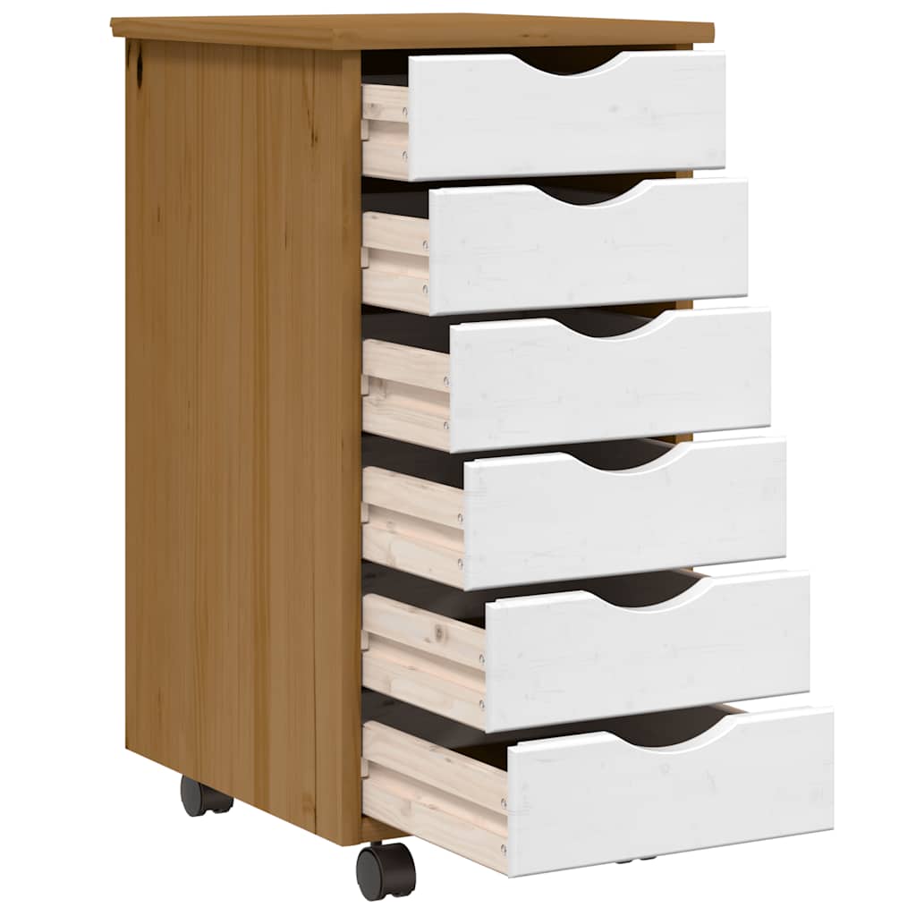 Rolling Cabinet with Drawers MOSS Honey Brown Solid Wood Pine