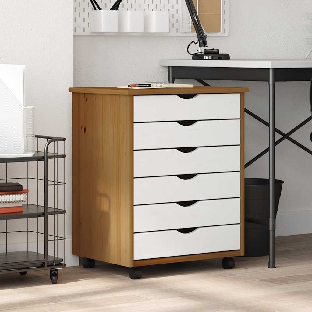 Rolling Cabinet with Drawers MOSS Honey Brown Solid Wood Pine