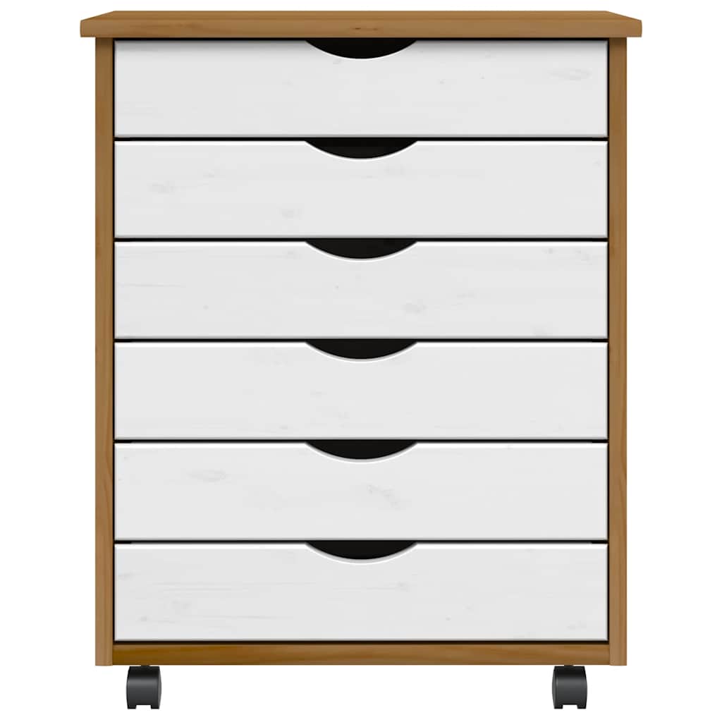 Rolling Cabinet with Drawers MOSS Honey Brown Solid Wood Pine