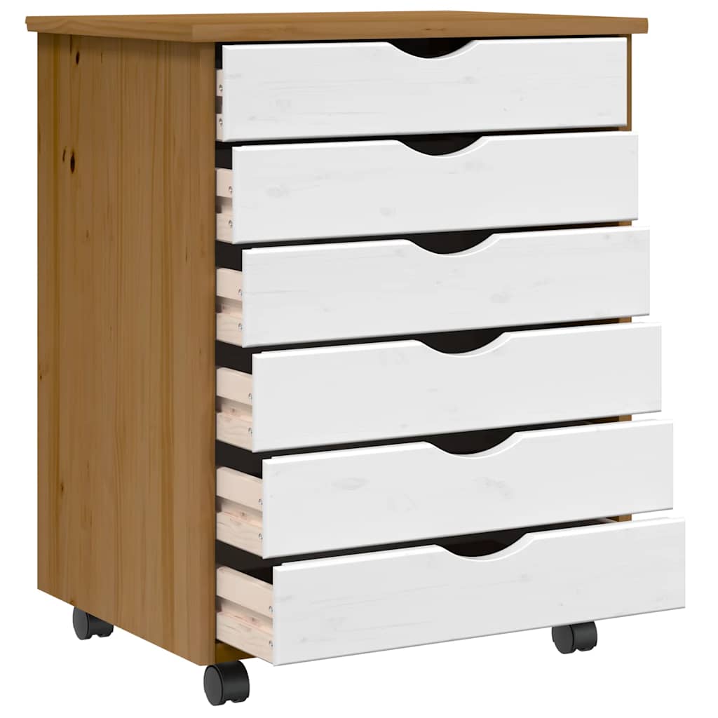 Rolling Cabinet with Drawers MOSS Honey Brown Solid Wood Pine