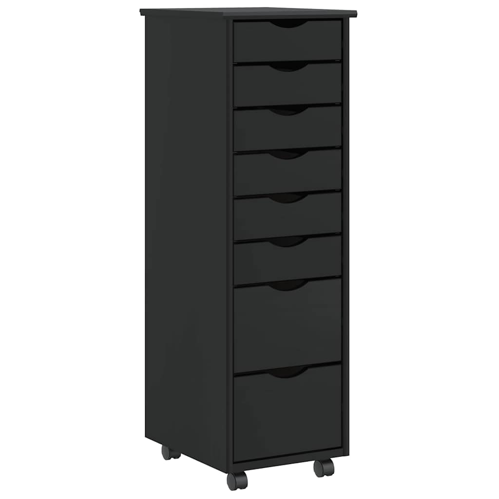 Rolling Cabinet with Drawers "MOSS" Black Solid Wood Pine