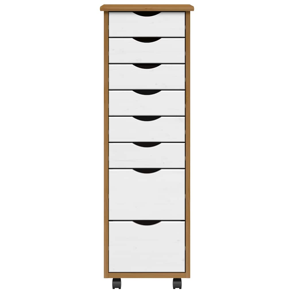 Rolling Cabinet with Drawers MOSS Honey Brown Solid Wood Pine