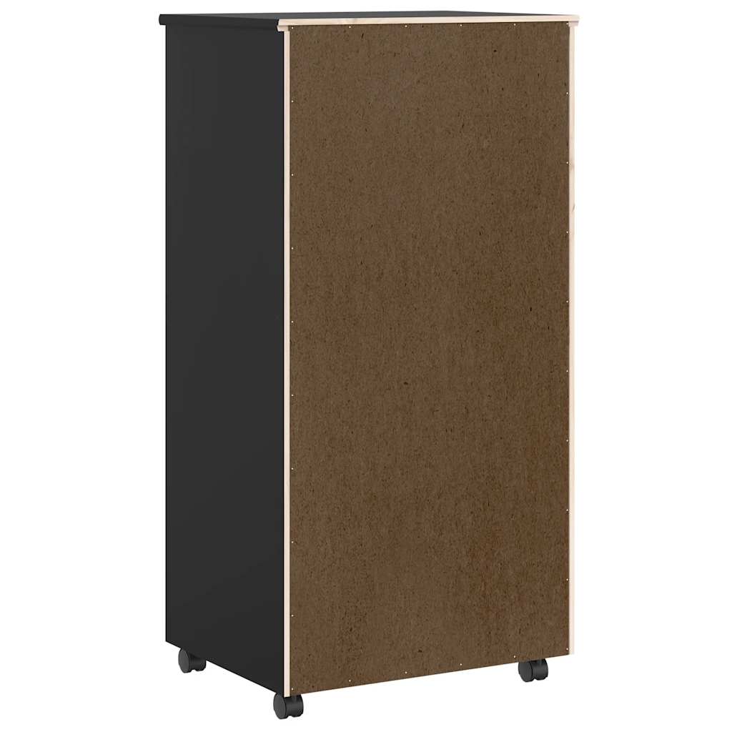 Rolling Cabinet with Drawers MOSS Black Solid Wood Pine
