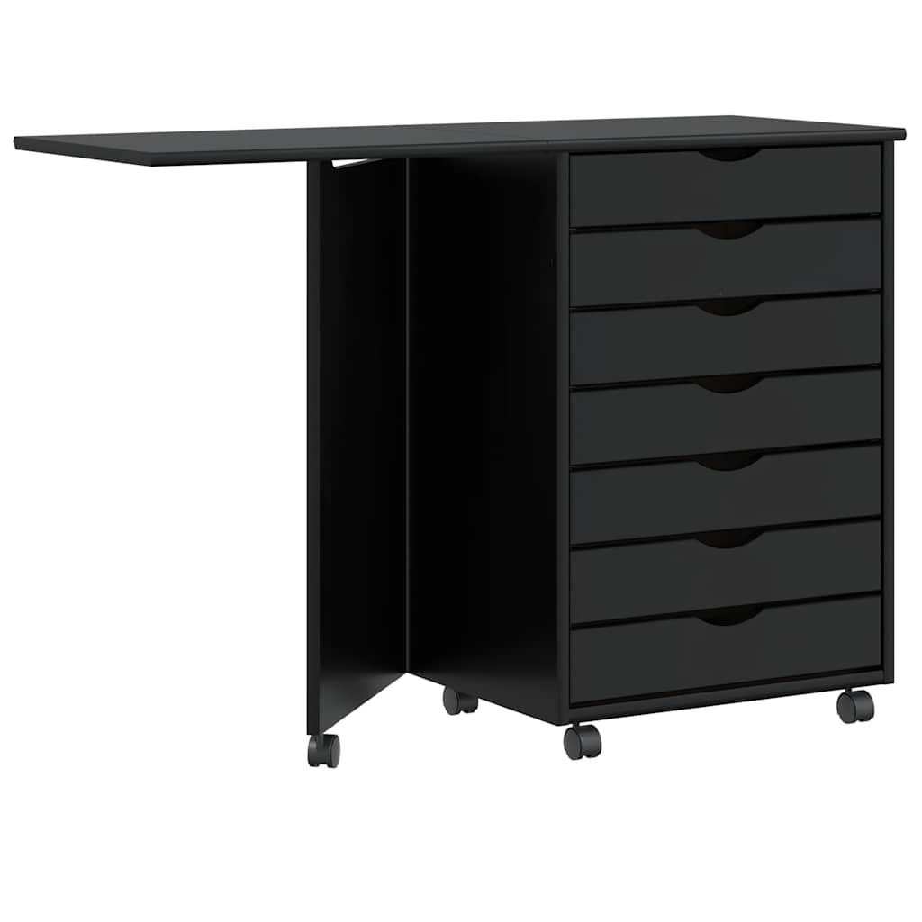 Rolling Cabinet with Desk MOSS Black Solid Wood Pine
