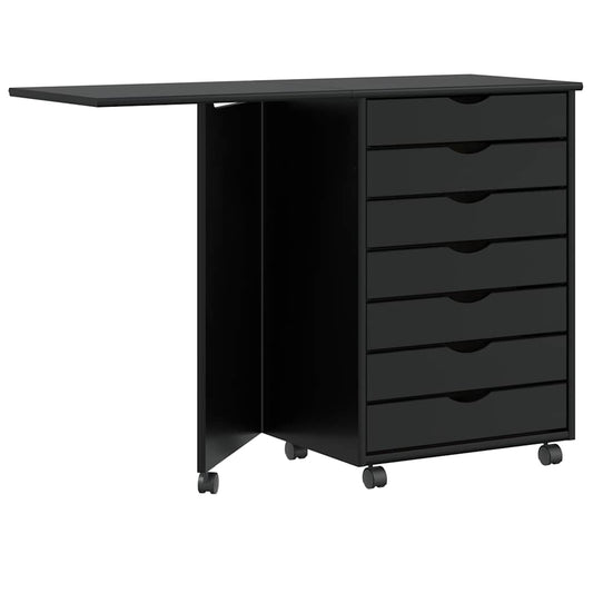 Rolling Cabinet with Desk MOSS Black Solid Wood Pine