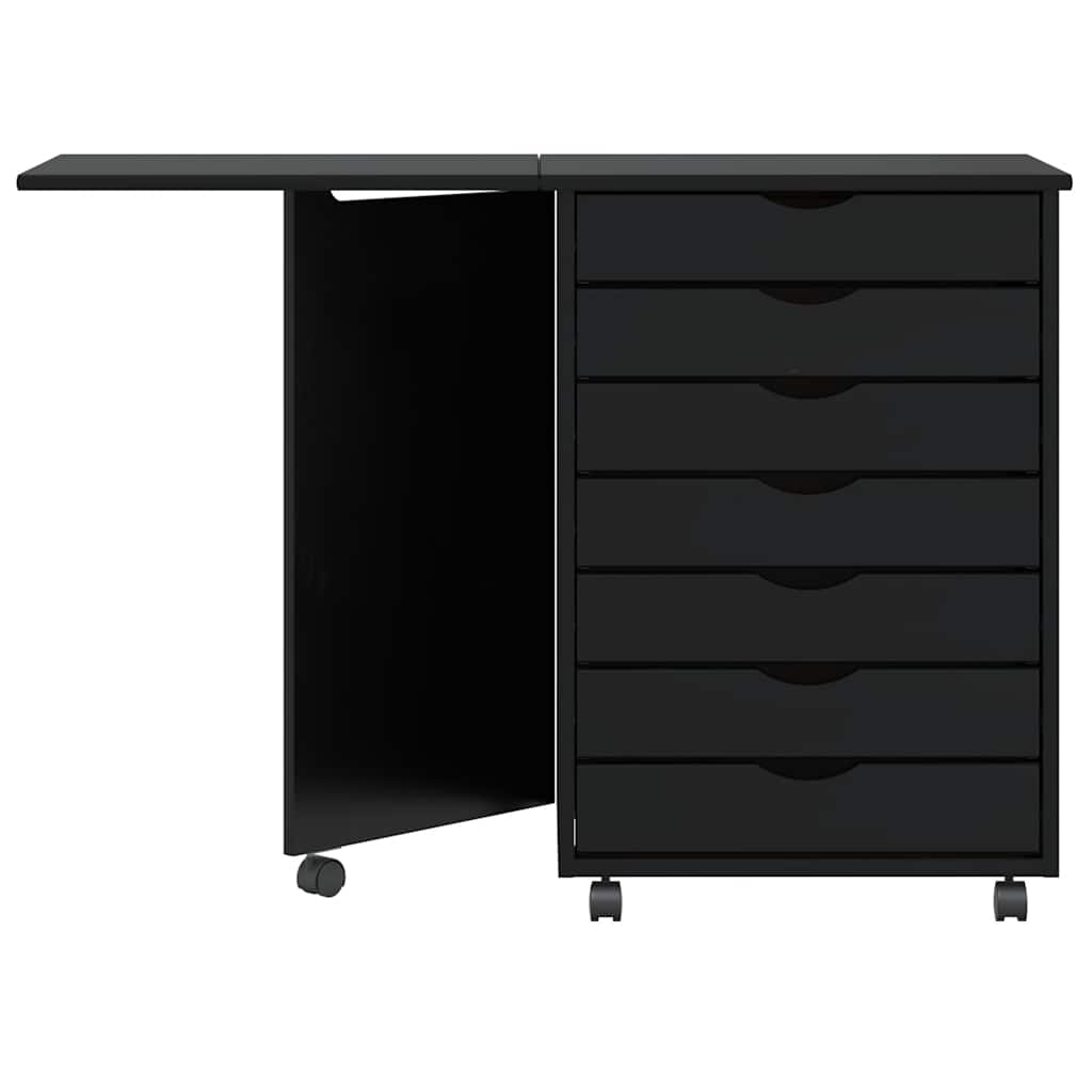 Rolling Cabinet with Desk MOSS Black Solid Wood Pine