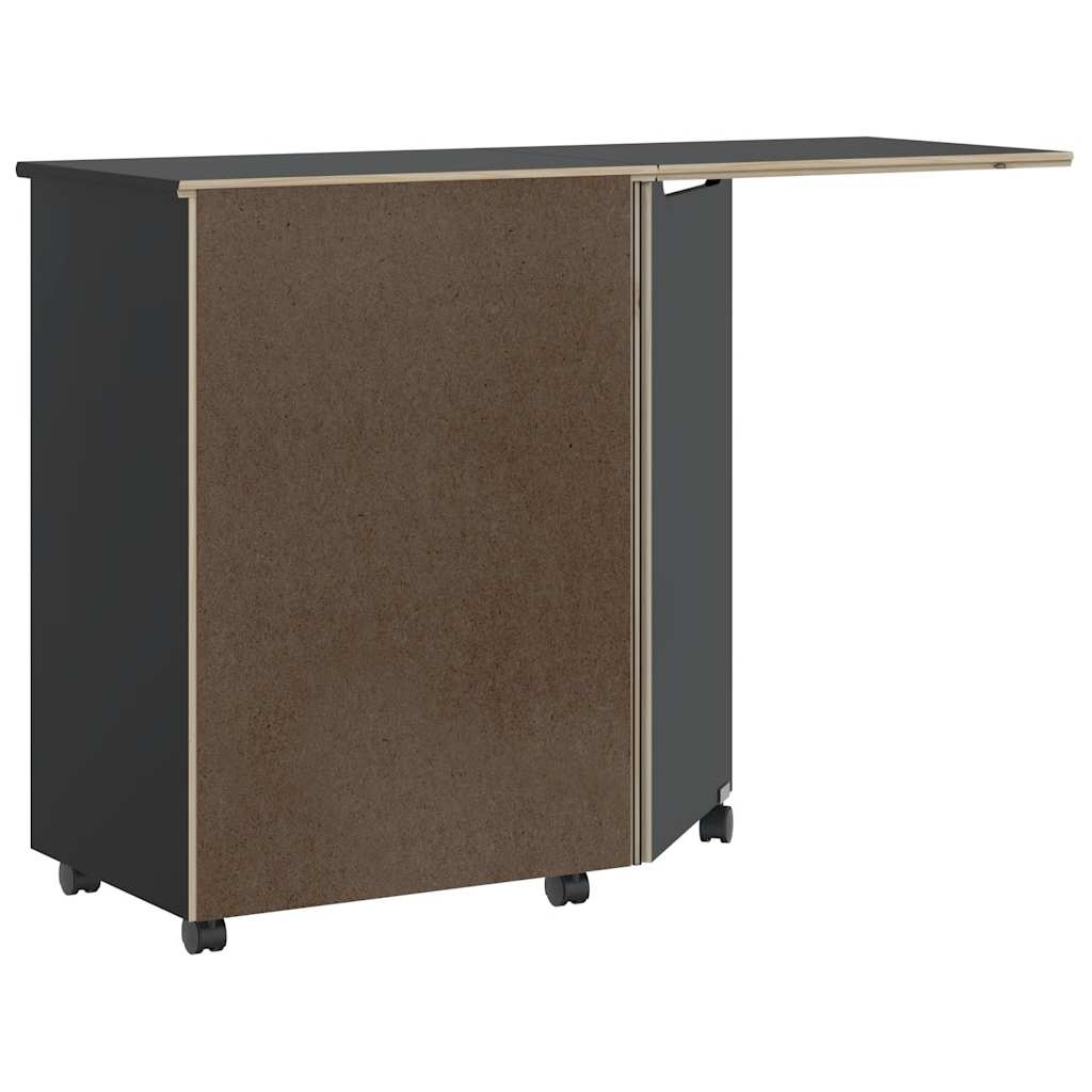 Rolling Cabinet with Desk MOSS Black Solid Wood Pine