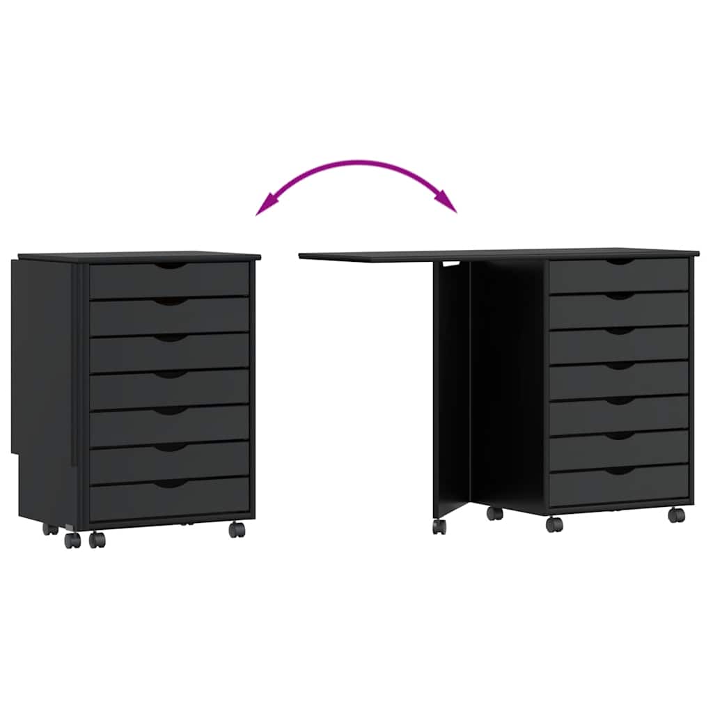 Rolling Cabinet with Desk MOSS Black Solid Wood Pine
