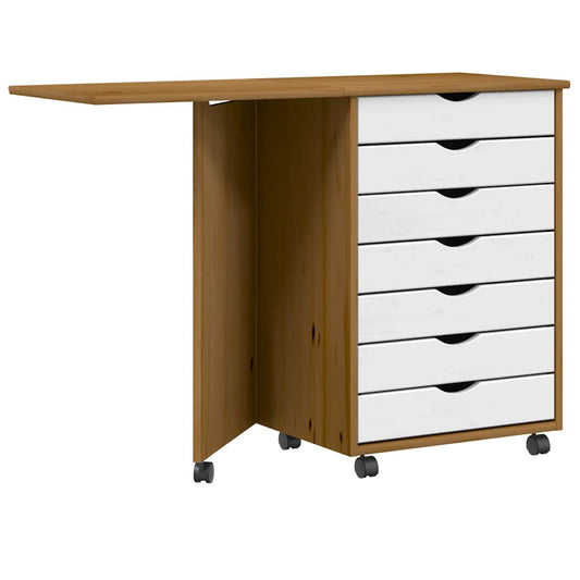 Rolling Cabinet with Desk MOSS Honey Brown Solid Wood Pine