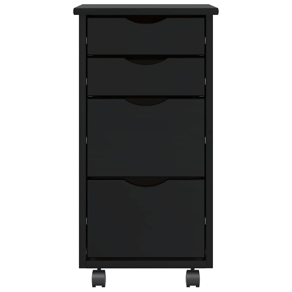 Rolling Cabinet with Drawers MOSS Black Solid Wood Pine