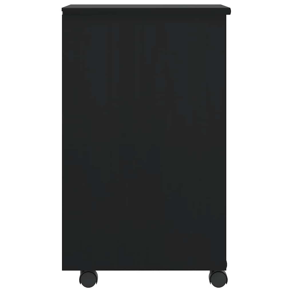 Rolling Cabinet with Drawers MOSS Black Solid Wood Pine