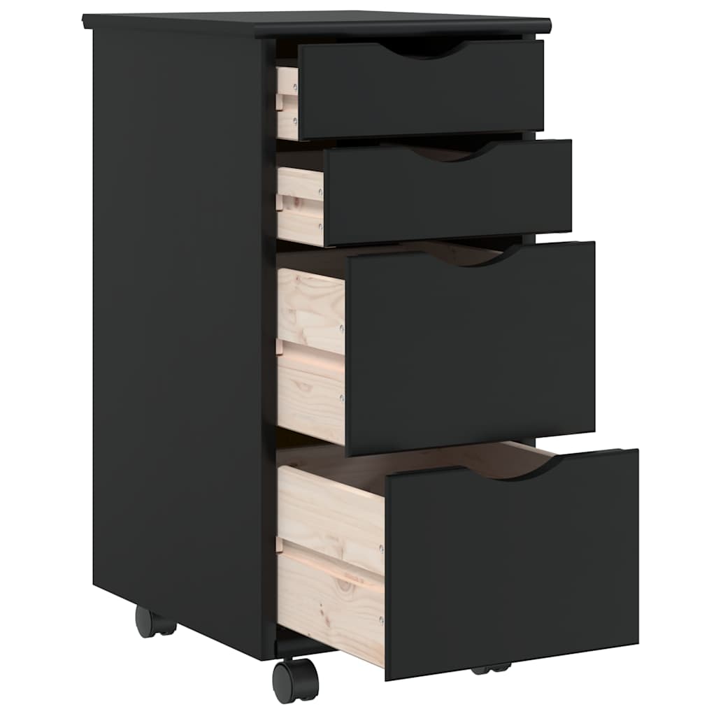 Rolling Cabinet with Drawers MOSS Black Solid Wood Pine