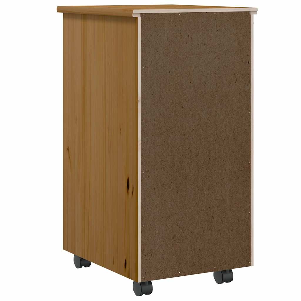 Rolling Cabinet with Drawers MOSS Honey Brown Solid Wood Pine