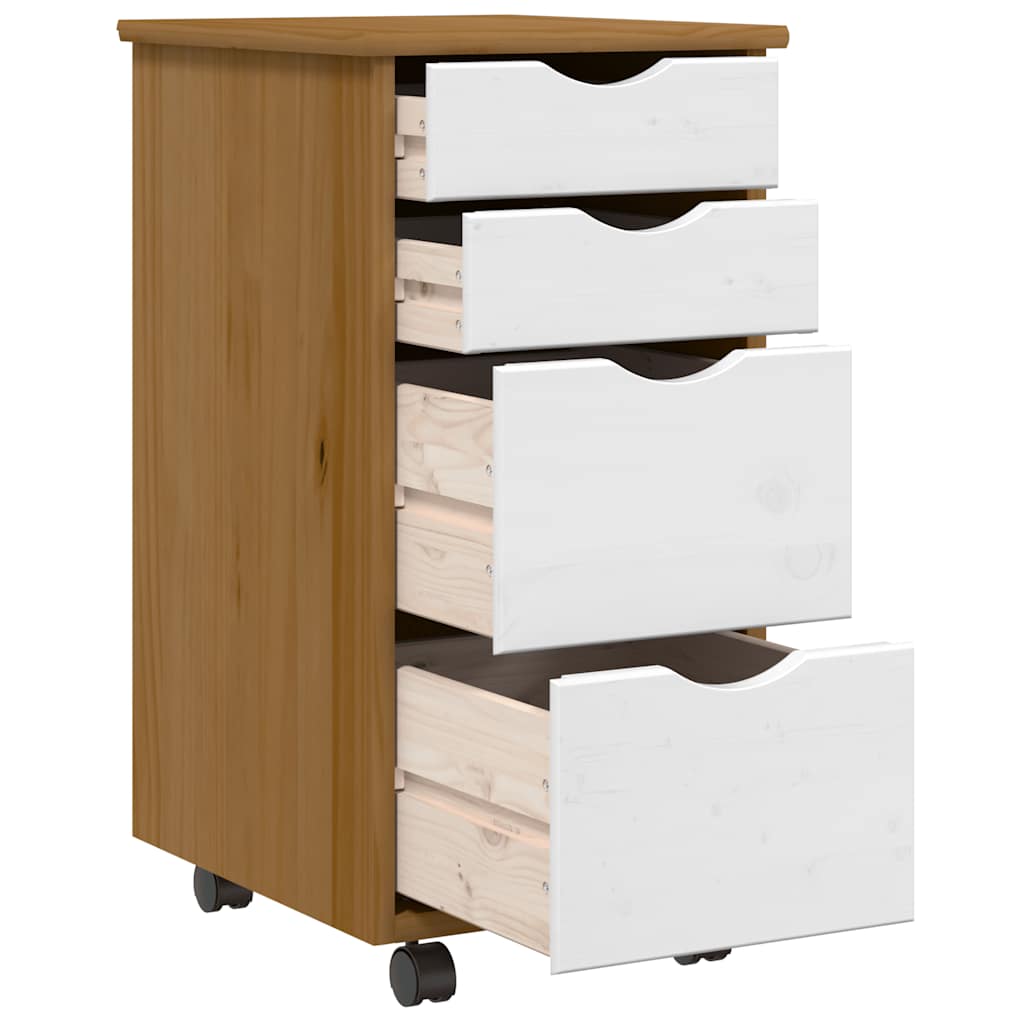 Rolling Cabinet with Drawers MOSS Honey Brown Solid Wood Pine