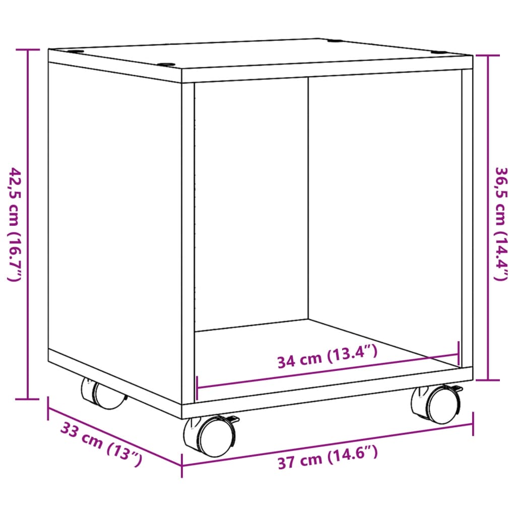 vidaXL Rolling Cabinet Brown Oak 37x33x42.5 cm Engineered Wood